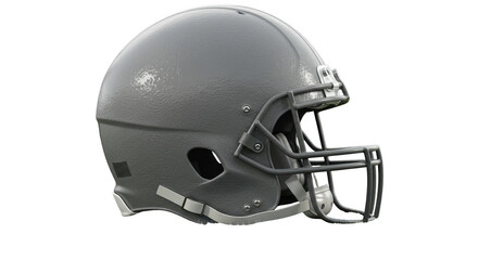 Fototapeta premium Gray football helmet with face mask against a black background, lit from the side