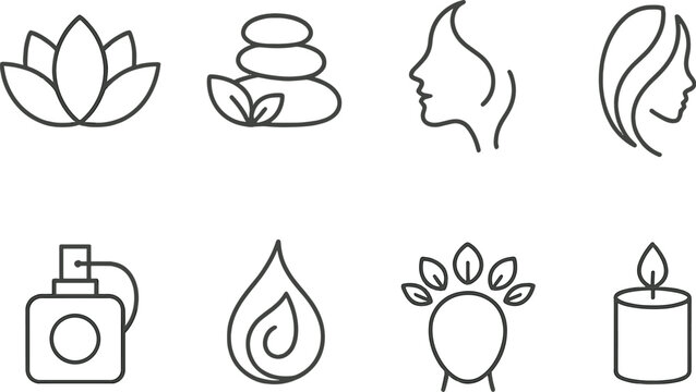 Spa and wellness icons set – silhouette, relaxation, self-care symbols
