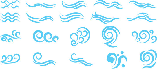 Obraz premium Art line set of Wave icon. Flat and simple wave vector. Abstract Wave beach symbol or logo design collection. Set of wavy zigzag lines. Wave Blue vector design elements. 