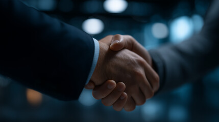 Two business partners shake hands after a business meeting.