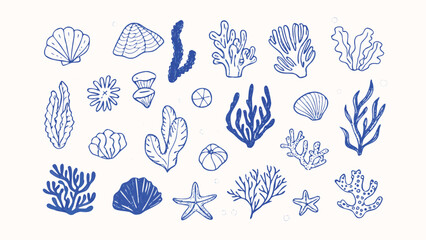 Hand drawn illustration of coral reef and seaweed in an aquarium setting perfect for marine biology oceanography or underwater themed designs