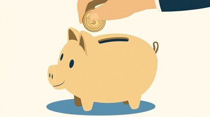 Fototapeta premium Hand putting a coin into a piggy bank