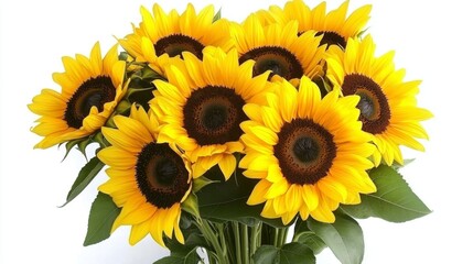 Fototapeta premium A vibrant bouquet of sunflowers set against a pristine white background.