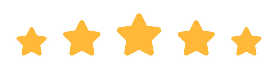 Five gold star rating. Satisfaction Rating and Leaving Positive Review. Online feedback reputation quality customer review. Review and rate us stars, business concept for apps and websites. Rate us