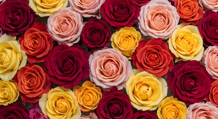 Naklejka premium Full Frame Background of Mixed Colorful Roses