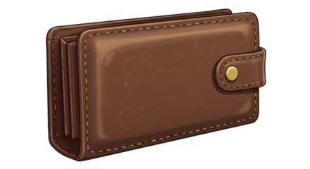 Isolated Brown Leather Wallet with Buttoned Closure