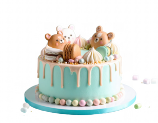 Realistic birthday cakes with various toppings, cute decorations and colorful themes on transparent or easy-to-remove backgrounds for kids celebration, baby party, cake shop marketing and greeting car