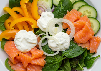 Delicious Smoked Salmon Salad with Creamy Dill Dressing Fresh Vegetables