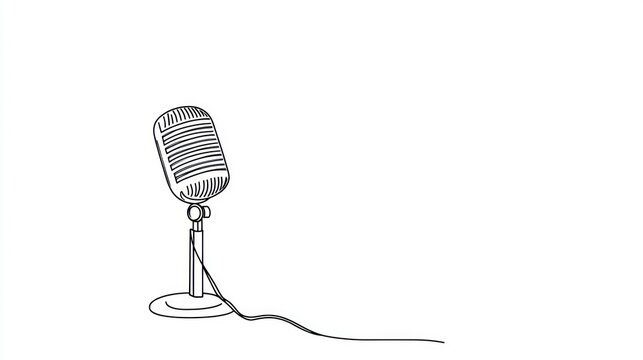 Simple black line drawing of a vintage microphone