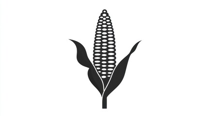 Obraz premium Silhouetted corn cob with leaves. Simple graphic of corn
