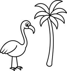 Obraz premium Black and White Flamingo and Palm Tree Illustration for Coloring