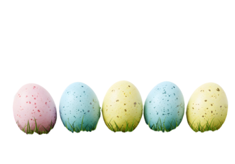 Pastel Easter Eggs on Grass Transparent Background Spring Holiday Design Element