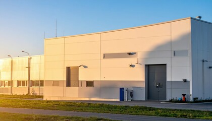 Industrial Cold Storage Facility with Security Cameras at Golden Hour