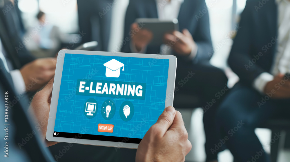 Poster e-learning website with brisk sofware for student to study online on the internet network