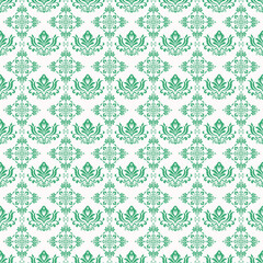Elegant green pastel damask pattern with floral motif and vintage baroque decorative seamless pattern design