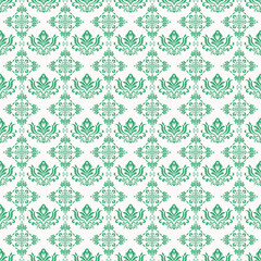 Elegant green pastel damask pattern with floral motif and vintage baroque decorative seamless pattern design
