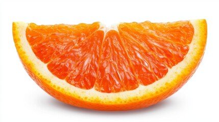 Close-up of a juicy orange slice, isolated on white background.
