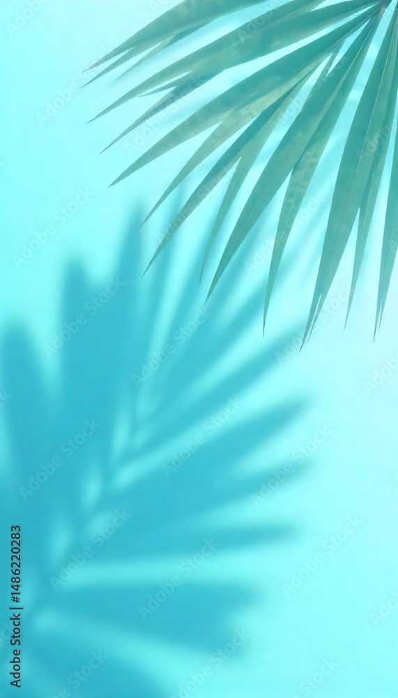 Poster generative ai tropical azure serenity with palm leaf and its ethereal shadow