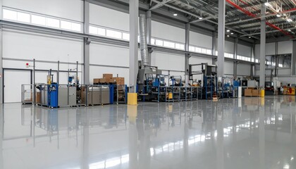 Industrial Warehouse Mezzanine Space with Packaging Machines and Floor