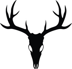 A stark black deer skull with detailed antlers presents a bold, striking silhouette