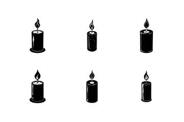 set candle glowing flame vector silhouette
