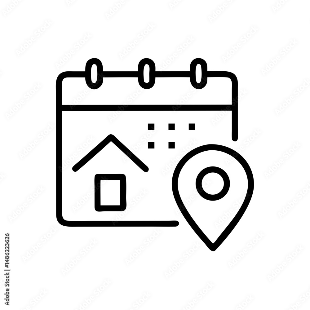 Poster calendar with location pin icon representing property scheduling and appointment