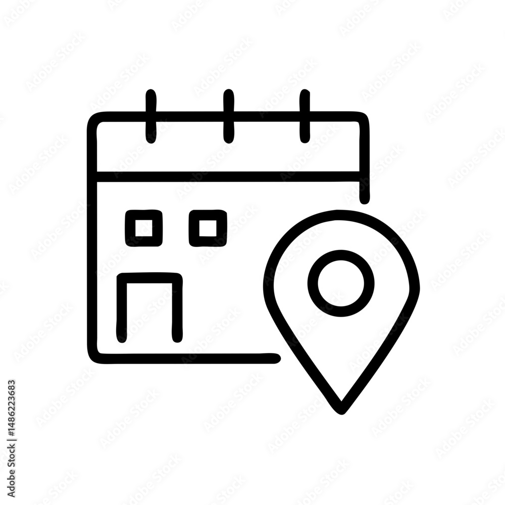 Poster calendar with location pin icon representing property scheduling and appointment