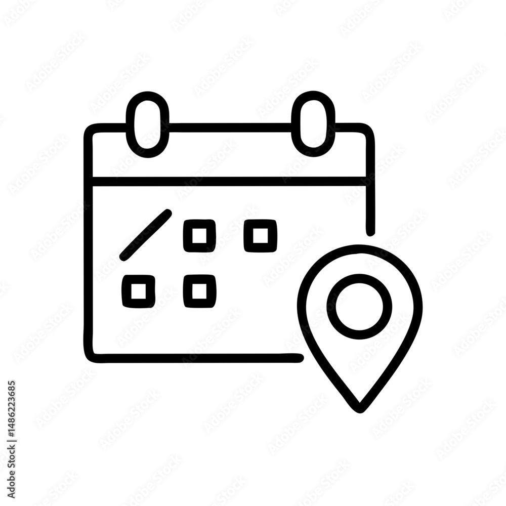 Poster calendar with location pin icon representing property scheduling and appointment