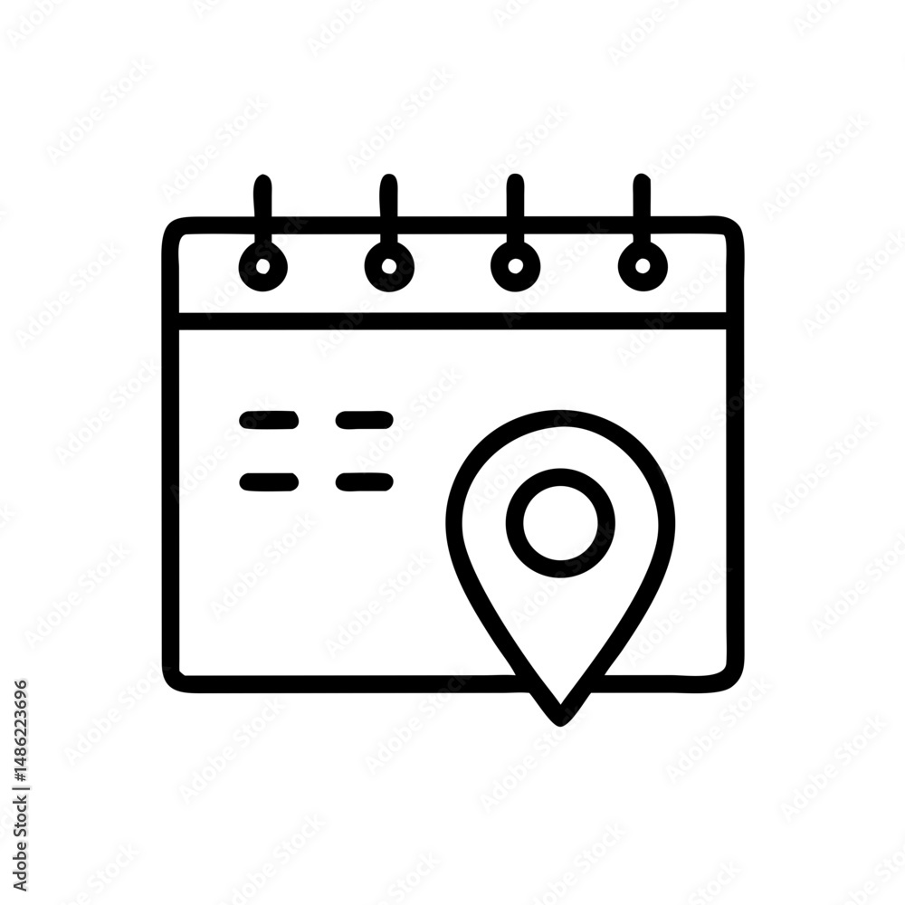 Poster calendar with location pin icon representing property scheduling and appointment