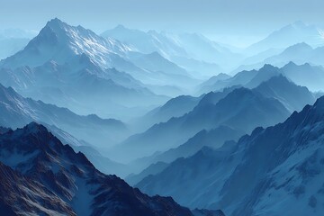 Blue mountain range layered in the fog