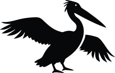 Black pelican silhouette spreads its expansive wings, creating a striking and minimalistic bird icon
