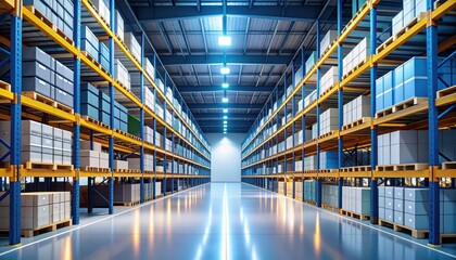 Minimalist Warehouse Interior with Pallet Racking and Fluorescent Lights