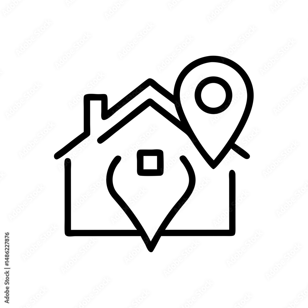 Aufkleber House on Map Icon Representing Home Location and Property Mapping