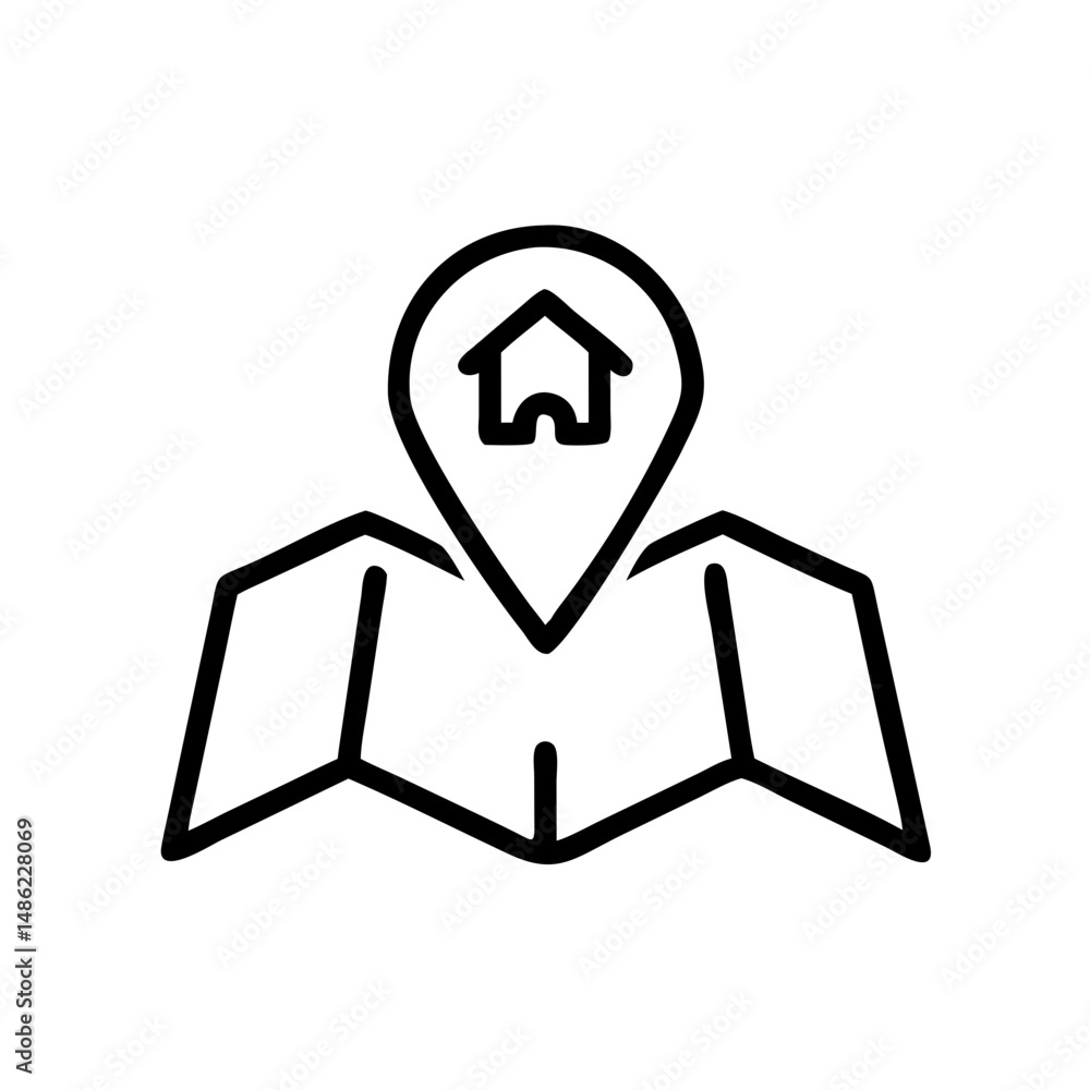 Aufkleber House on Map Icon Representing Home Location and Property Mapping