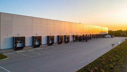 Obraz premium Minimalist Distribution Center with Docks during Golden Hour