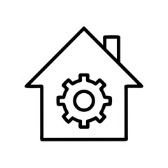 House with Gear Icon Representing Property Maintenance and Home Management