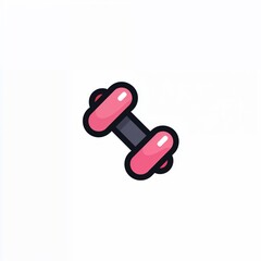 Pink cartoon dumbbell icon on white background
