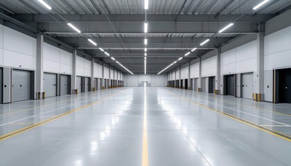 Fototapeta premium Spacious Minimalist Warehouse Interior Featuring Loading Docks