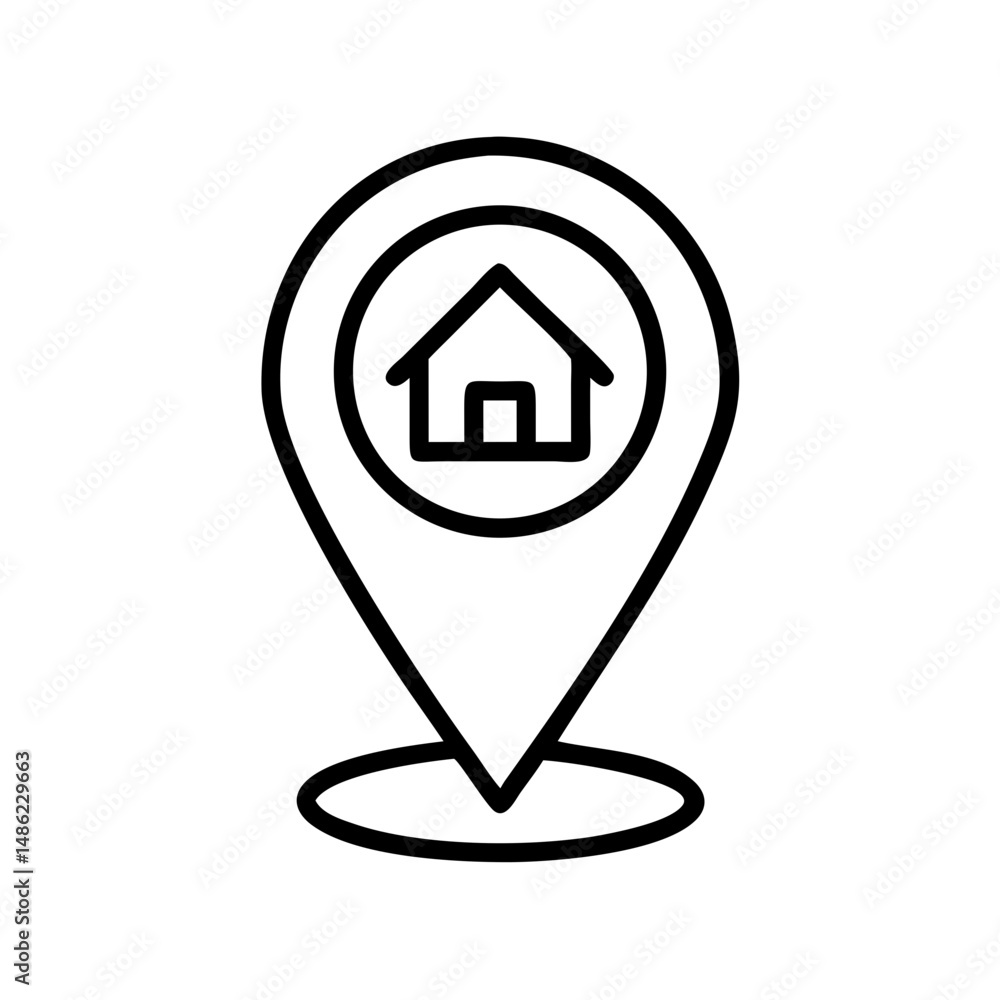 Poster map marker with house icon representing property location and real estate