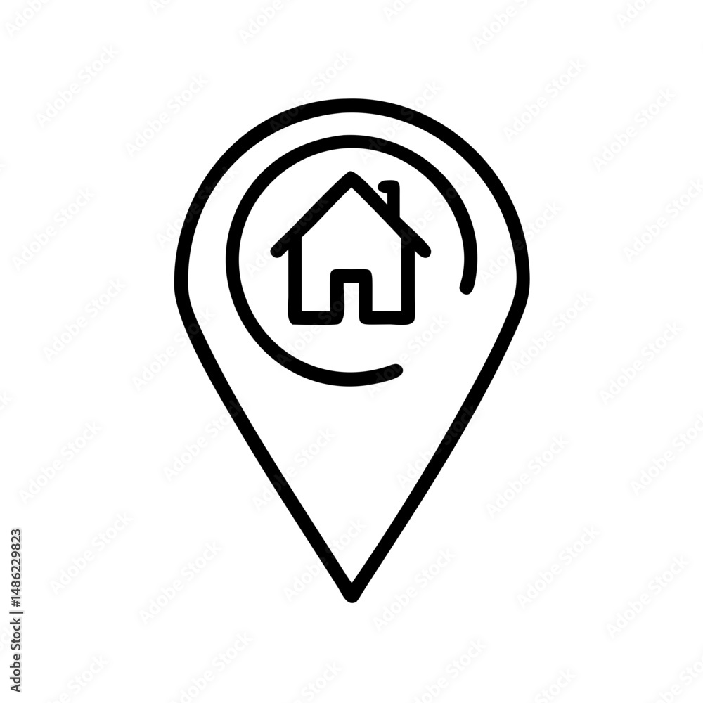 Poster map marker with house icon representing property location and real estate