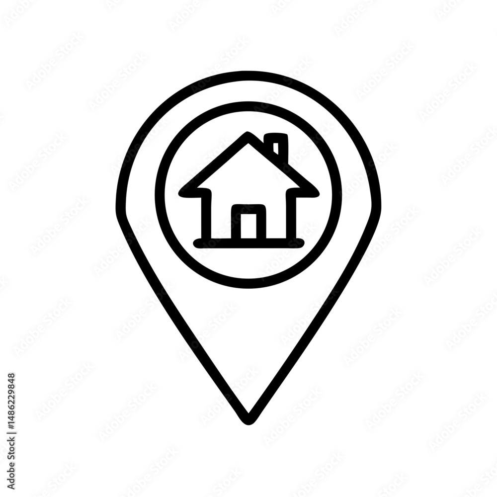 Poster map marker with house icon representing property location and real estate
