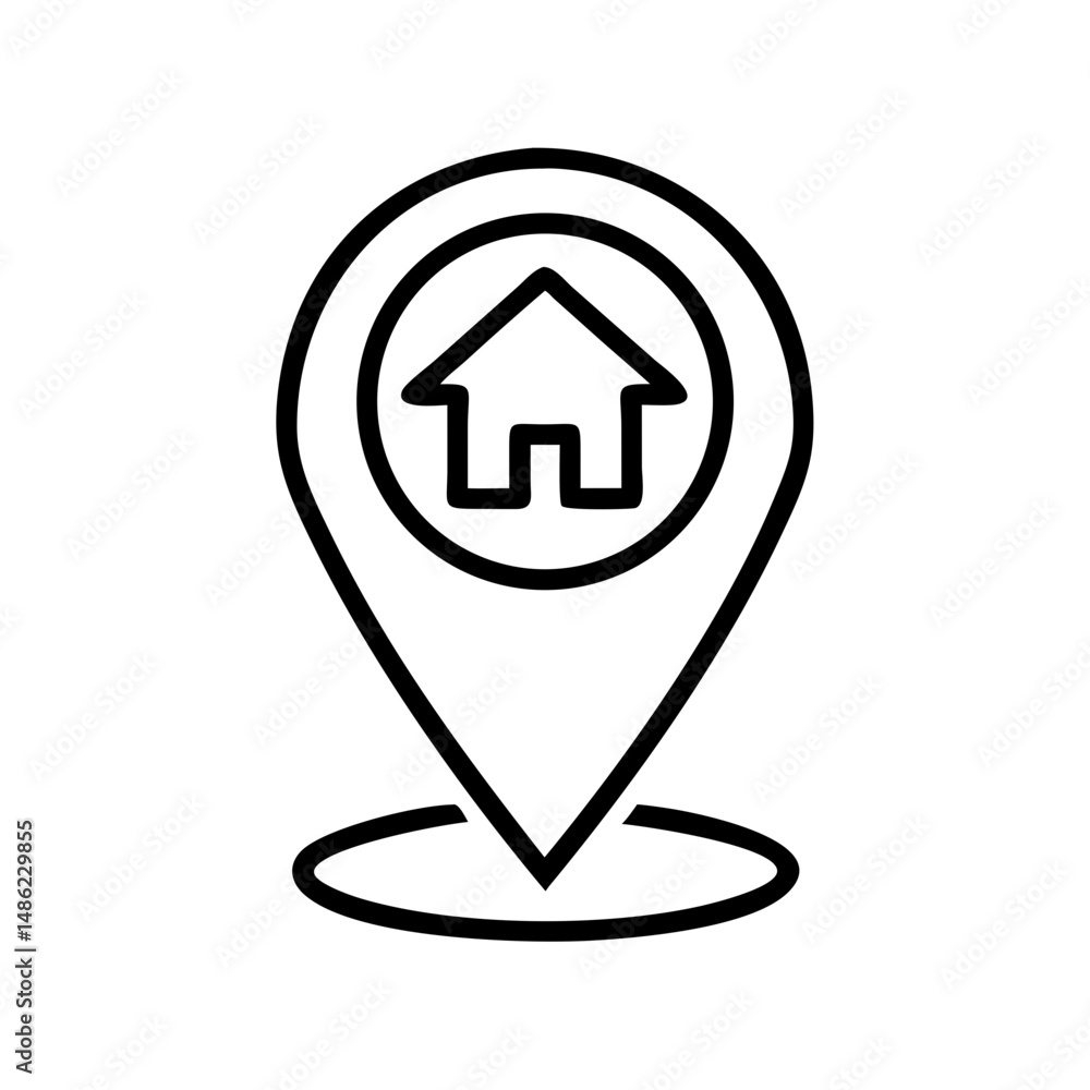 Poster map marker with house icon representing property location and real estate