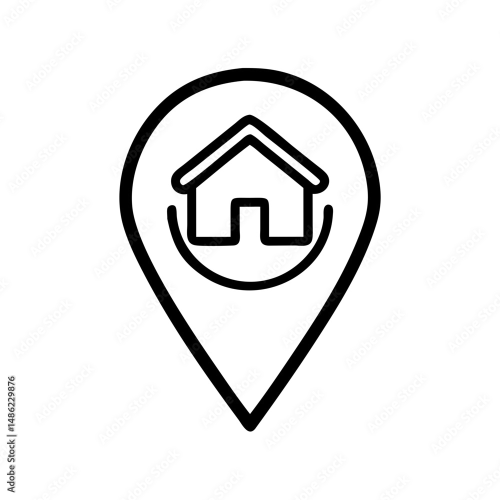 Poster map marker with house icon representing property location and real estate
