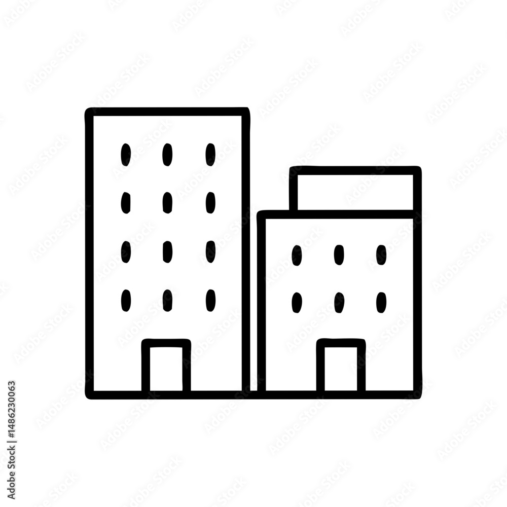 Poster multiple story building icon representing urban development and city architecture