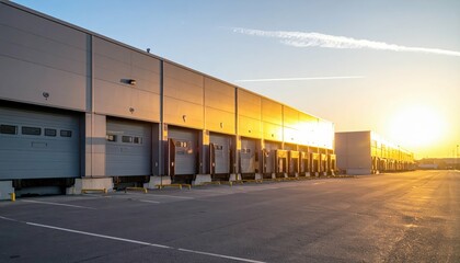 Obraz premium Minimalist Warehouse Loading Docks During Golden Hour with No People