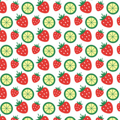 Seamless pattern with strawberries and lime. Vector illustration in flat style