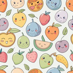 Cute fruit pattern with kawaii faces