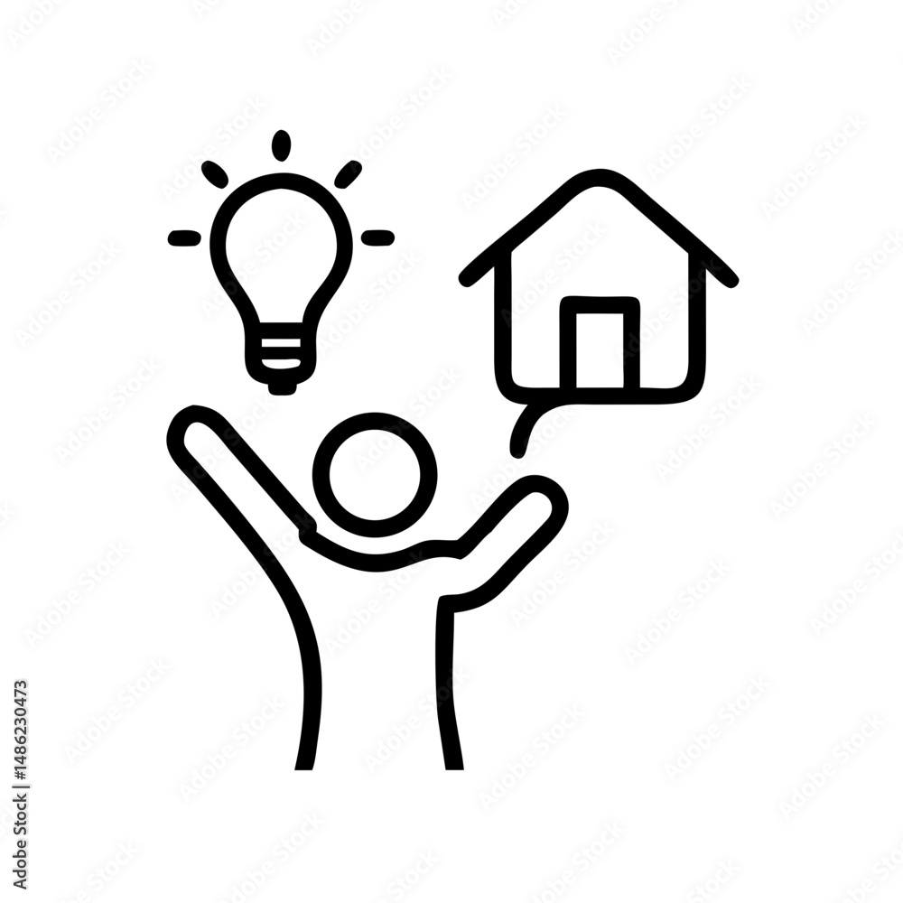 Aufkleber person with lightbulb and house icon representing smart home ideas and innovation