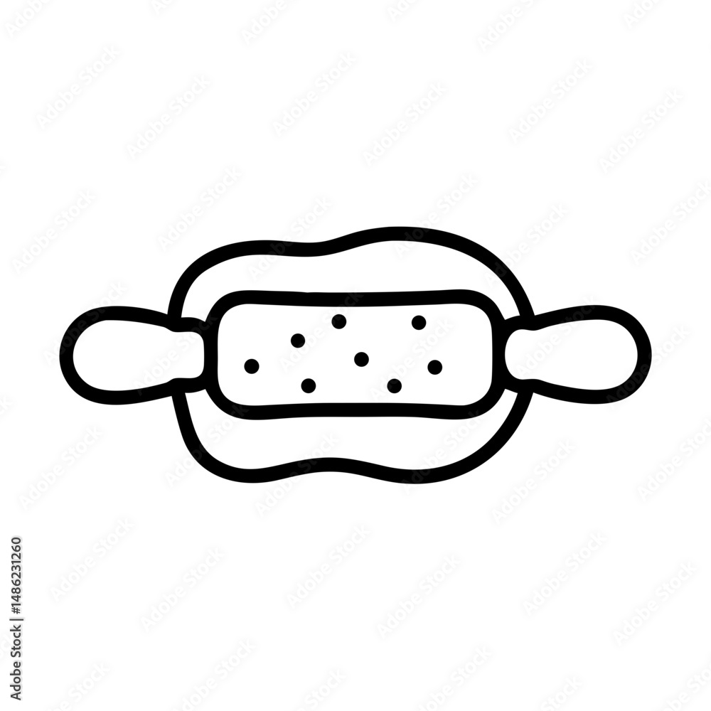 Poster rolling pin with dough icon representing baking and pastry preparation