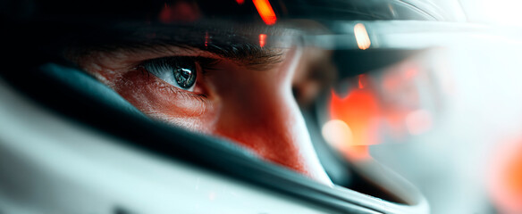 Formula 1 driver in a white suit and helmet in his car on the track